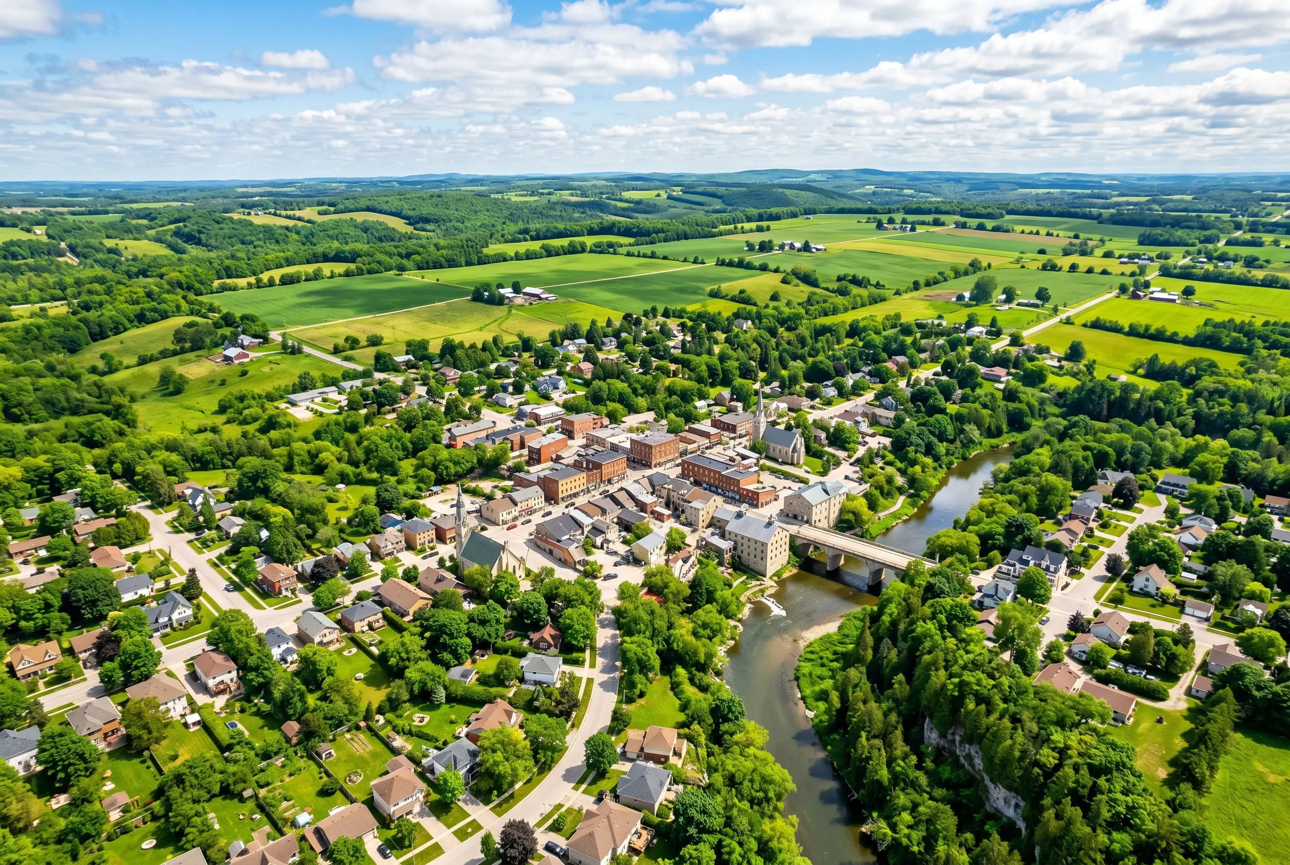 Aerial view of Bolton Caledon Ontario — scenic small town served by Laugh Buds cannabis delivery