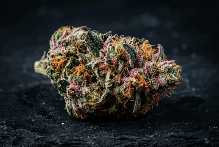 Greasy Pink strain frosty pink cannabis bud macro — buy Greasy Pink Ontario